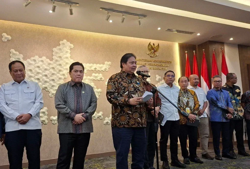 Istimewa - Menteri Koordinator Bidang Perekonomian (Menko Perekonomian) Airlangga Hartarto menyampaikan keterangan kepada awak media di Jakarta